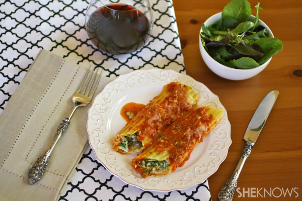 Manicotti de espinacas y champiñones