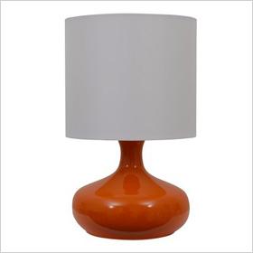 Pomarańczowa niskoprofilowa lampa z tykwy z białym kloszem bębna