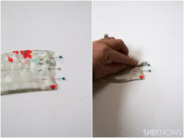 DIY ქსოვილის თავსაბურავი: გამოიყენეთ ქინძისთავები წინა ნაწილის ბოლოების აღსანიშნავად