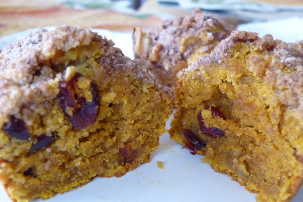 Cranberry-pompoenmuffins met streusel-topping