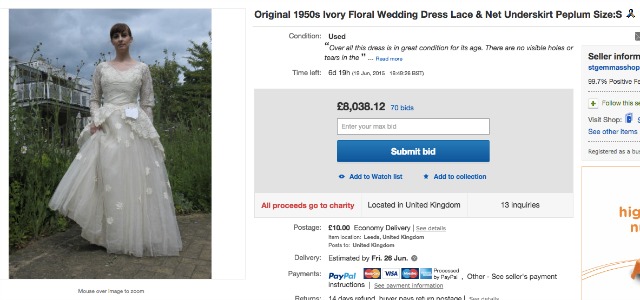Szent Gemma Hospice esküvői ruhája az eBay -en