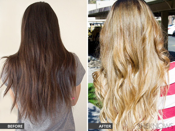 Sida vid sida före och efter för ljusare hår