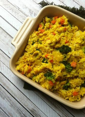 Zapiekanka z kurczakiem i ryżem curry