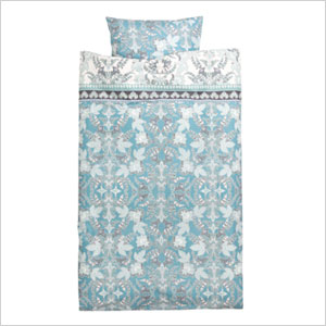 Бирюзово-синее пуховое одеяло с рисунком