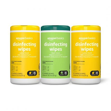 Amazon Basics fertőtlenítő törlőkendők, citromillat és friss illat, 85 db: 3 db-os csomag 