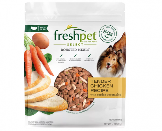 Freshpet Select შემწვარი კერძები ნაზი ქათმის და ბოსტნეულის რეცეპტი მაცივარში სველი ძაღლის საკვები. 