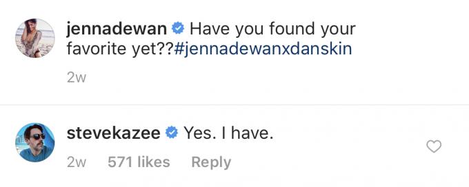 Foto von Steve Kazees kokettem Kommentar auf Jenna Dewans Instagram