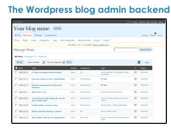 Снимка на екрана на администратора на блога на Wordpress