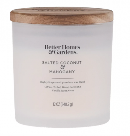 Better Homes & Gardens เทียนหอมกลิ่นมะพร้าวและมะฮอกกานี 2-Wick Frosted Jar