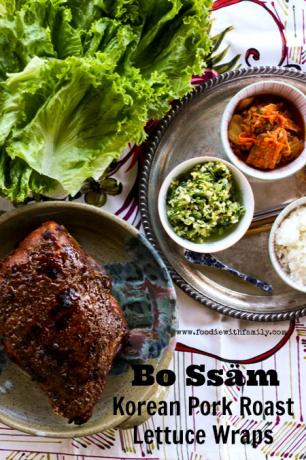 لفائف الخس الكوري لحم الخنزير المشوي وصلصة الزنجبيل والبصل الأخضر