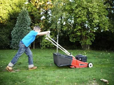เด็กชายกำลังตัดหญ้า