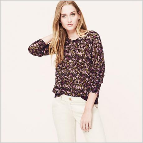 سترة Loft Petite Woodsy Floral باللون الأزرق