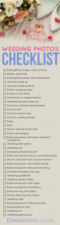 Kontrolní seznam svatebních fotografií nevěsty