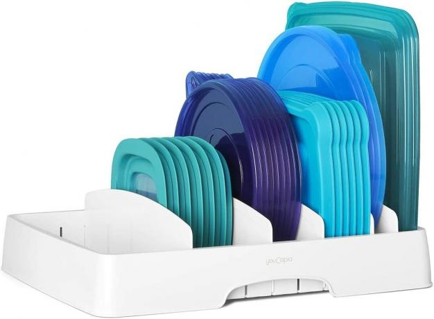 YouCopia StoraLid Lebensmittelbehälter-Deckel-Organizer, große, verstellbare Deckelaufbewahrung aus Kunststoff für Küchenschränke