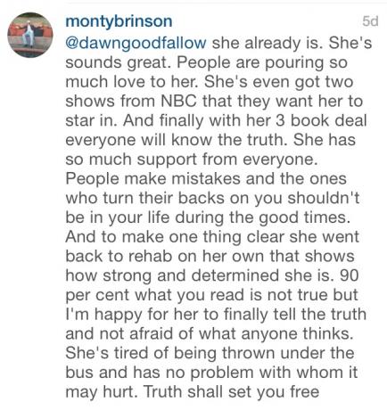 Comentario de Instagram de Monty Brinson