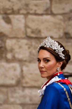 Księżna Walii przybywa do Opactwa Westminsterskiego w centrum Londynu 6 maja 2023 r., przed koronacją brytyjskiego króla Karola III i brytyjskiej Camilli, królowej małżonki.