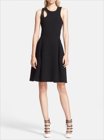 Prabal Gurung Leather Trim Crepe Fit Flare Dress