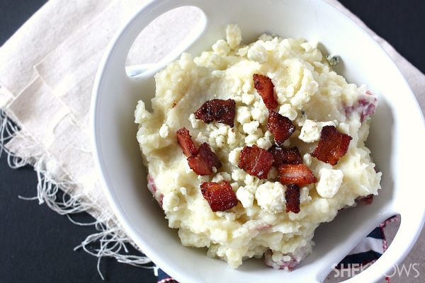 Purè di latticello, gorgonzola e pancetta