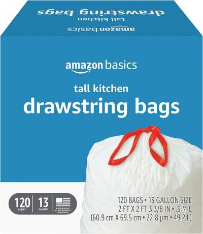 Amazon Basics Высокие кухонные мешки для мусора на шнурке, 13 галлонов, без запаха, 120 шт.